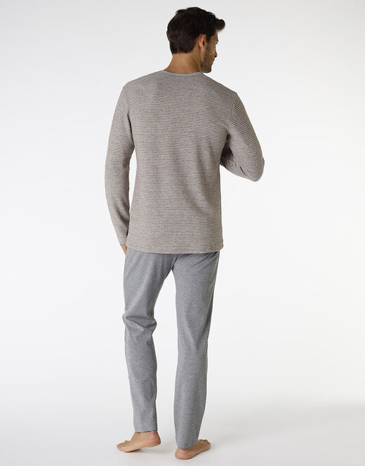Lovable Pigiama lungo in interlock, corda scuro e grigio Italia