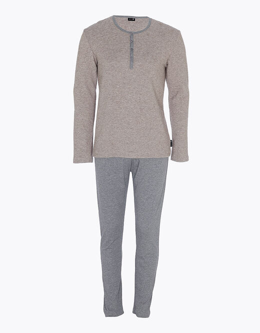 Lovable Pigiama lungo in interlock, corda scuro e grigio Italia