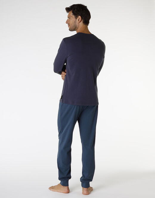 Lovable Pigiama lungo in interlock di cotone, blu navy con stampa a quadri 2025
