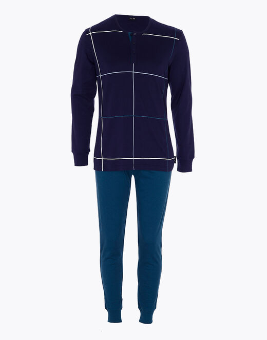 Lovable Pigiama lungo in interlock di cotone, blu navy con stampa a quadri 2025