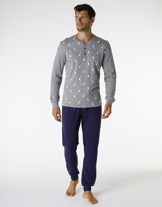 Lovable Pigiama lungo in cotone, grigio melange scuro stampa bowling Economico