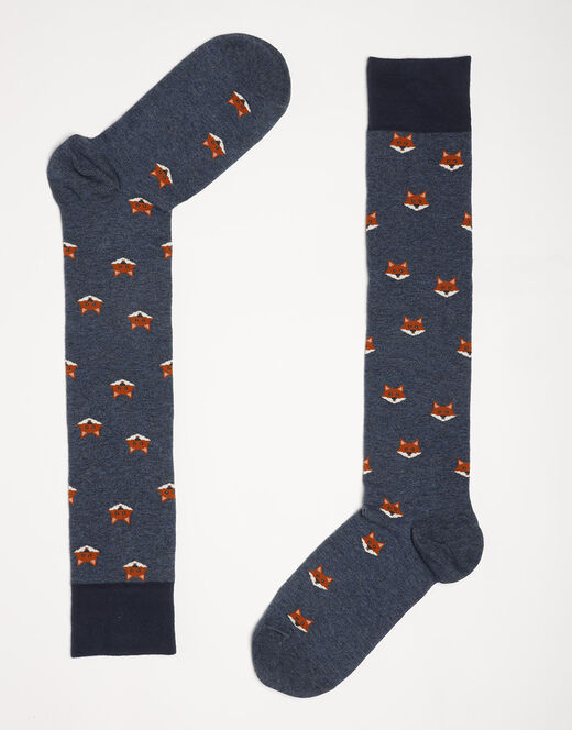 Lovable Calzini lunghi Fancy Allover in cotone, blu denim con stampa volpi Promozione Limitata