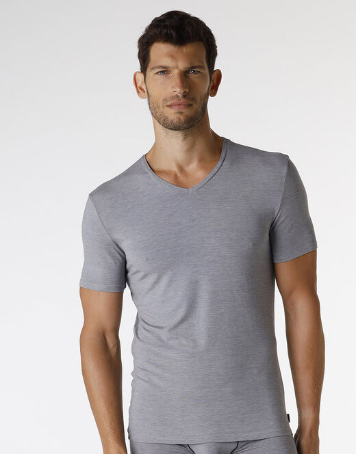 Lovable T-shirt con scollo a V Micromodal Fil a Fil, grigio melange Esporta salva