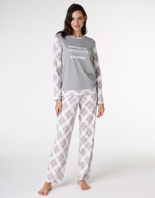 Lovable Pigiama lungo in interlock di cotone, grigio melange stampato Offerte