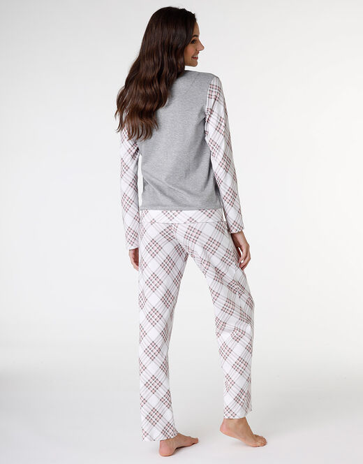 Lovable Pigiama lungo in interlock di cotone, grigio melange stampato Offerte