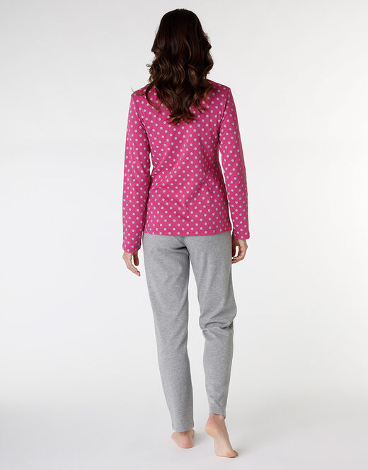 Lovable Pigiama lungo aperto in interlock cotone e viscosa, rosa ciclamino Lightning offer
