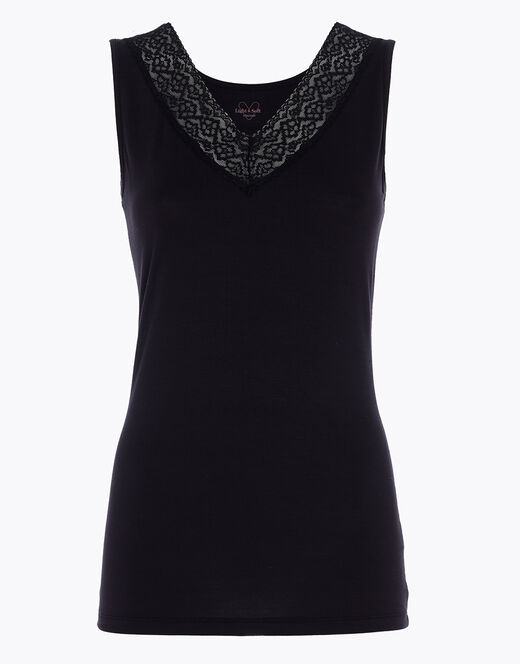 Lovable Canotta Donna Warm & Soft in Viscosa Spalla Larga con Pizzo, nera Offerte stagionali