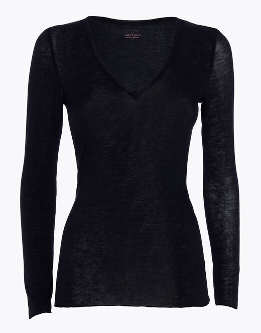 Lovable Maglia a manica lunga con scollo a V in modal e cashmere, nero Offerte speciali