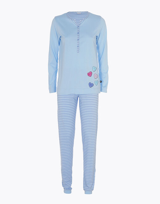Lovable Pigiama lungo in jersey di cotone, azzurro Super Saving Price