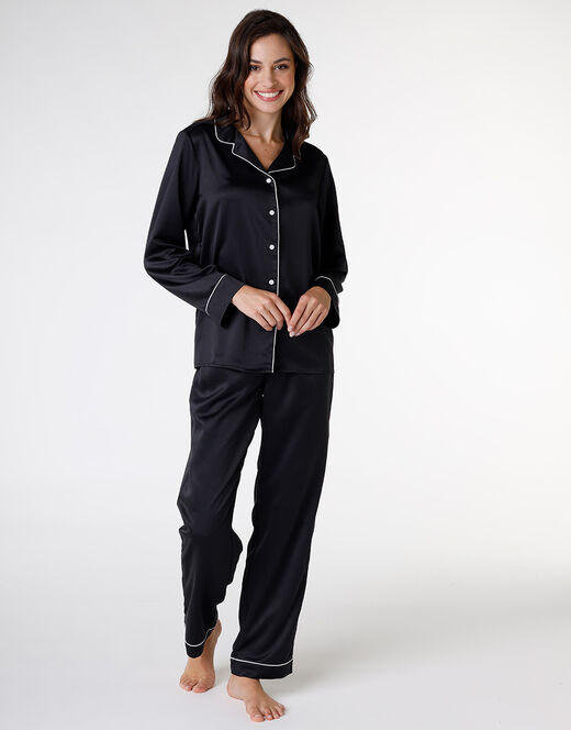 Lovable Pigiama lungo aperto in satin, nero Offerta speciale della fabbrica