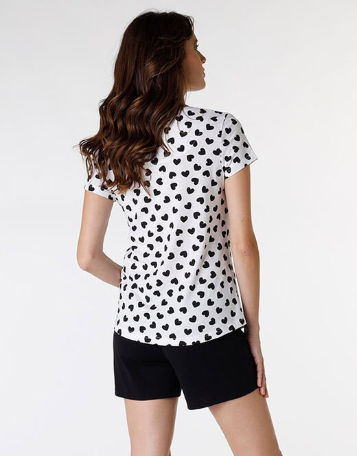 Lovable Pigiama corto in jersey di cotone, stampa cuori neri su sfondo bianco Fino al 55% di sconto