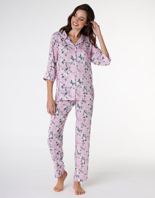 Lovable Pigiama aperto in tela di viscosa, rosa con stampa a fiori Super sconto