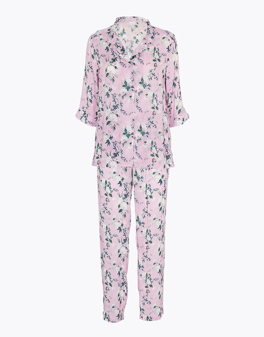 Lovable Pigiama aperto in tela di viscosa, rosa con stampa a fiori Super sconto