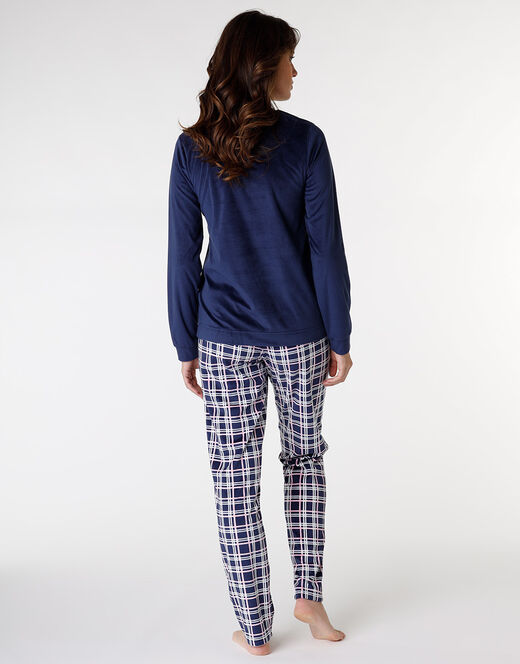Lovable Pigiama lungo, blu con stampa a quadri Sottocosto