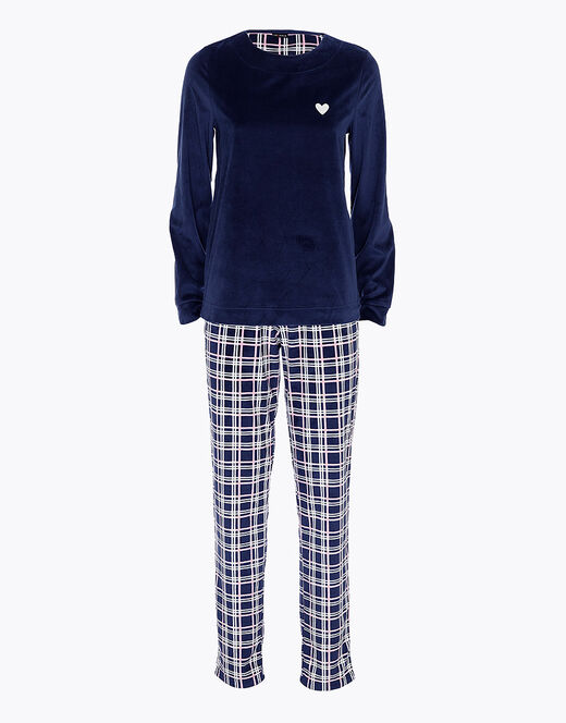 Lovable Pigiama lungo, blu con stampa a quadri Sottocosto