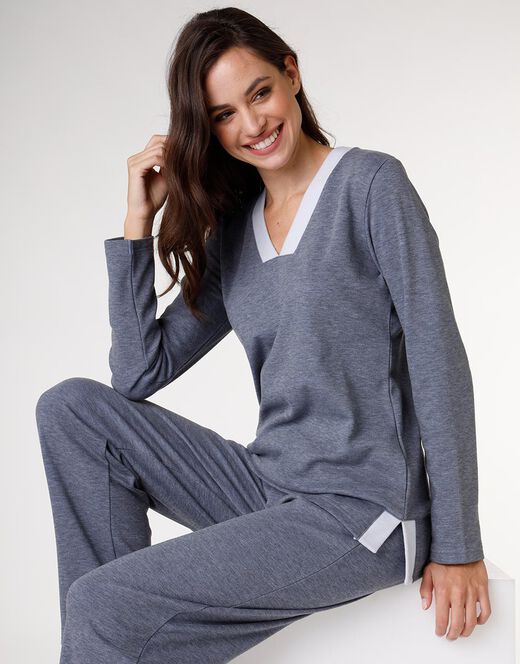 Lovable Pigiama in interlock garzato internamente, blu melange Online