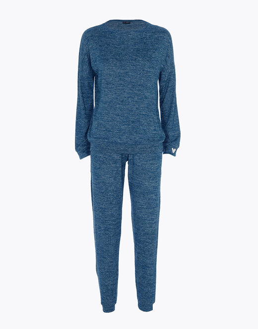 Lovable Pigiama lungo garzato esternamente, blu petrolio Outlet