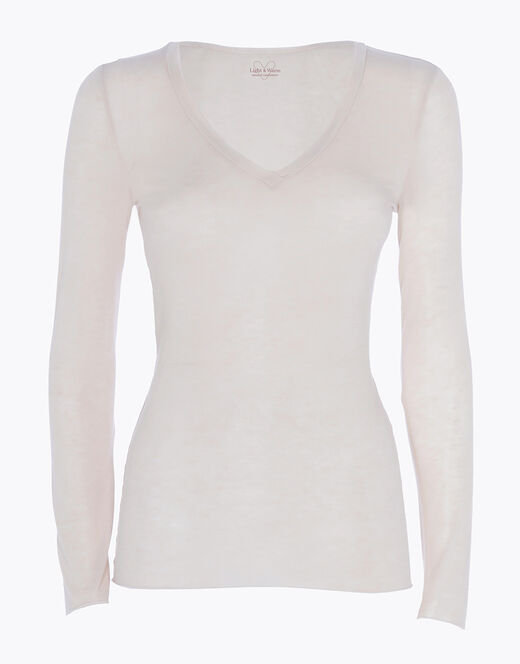 Lovable Maglia a manica lunga con scollo a V in modal e cashmere, sabbia Offerte