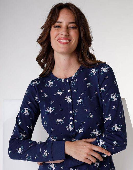 Lovable Camicia da notte in interlock di cotone, blu stampato Hotsell
