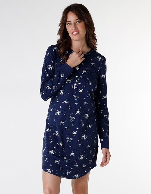 Lovable Camicia da notte in interlock di cotone, blu stampato Hotsell