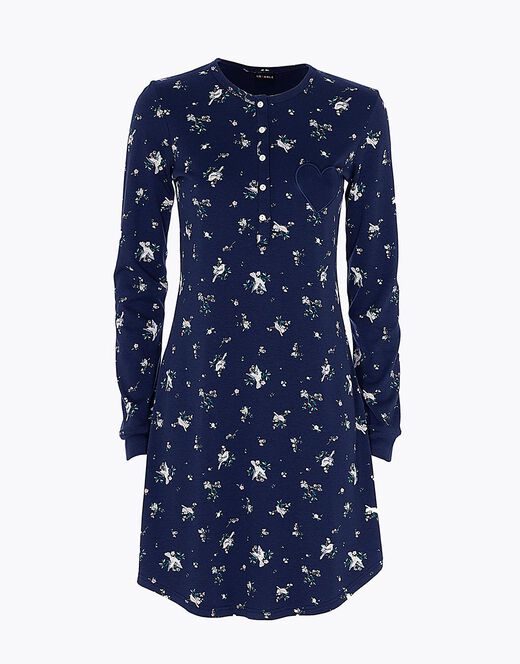 Lovable Camicia da notte in interlock di cotone, blu stampato Hotsell