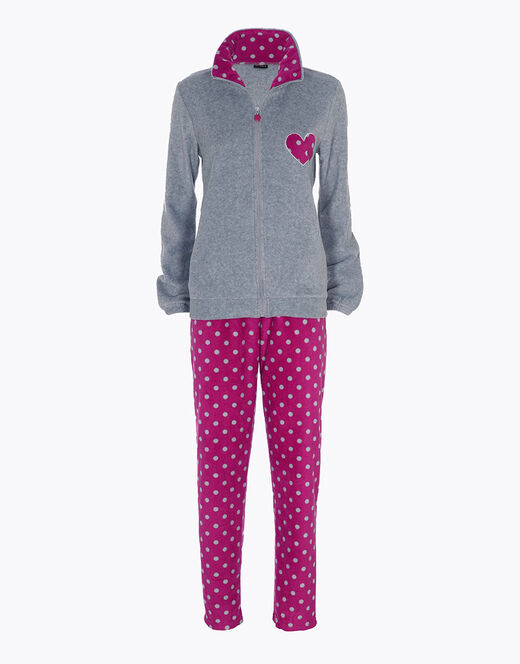 Lovable Homewear aperto in pelliccetta jacquard e micropile, rosa e grigio Vendita Economica