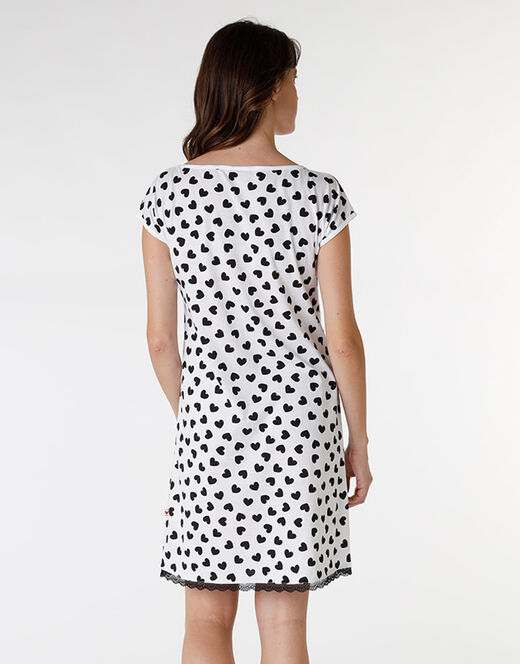 Lovable Camicia da notte in jersey di cotone, stampa cuori neri su sfondo bianco I Più Venduti