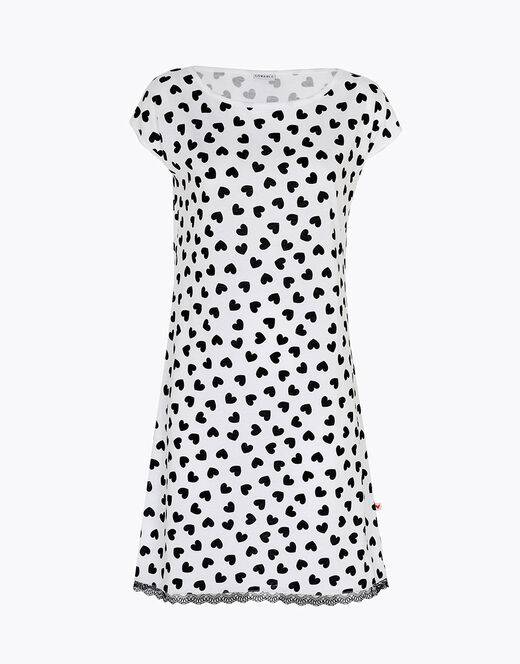 Lovable Camicia da notte in jersey di cotone, stampa cuori neri su sfondo bianco I Più Venduti