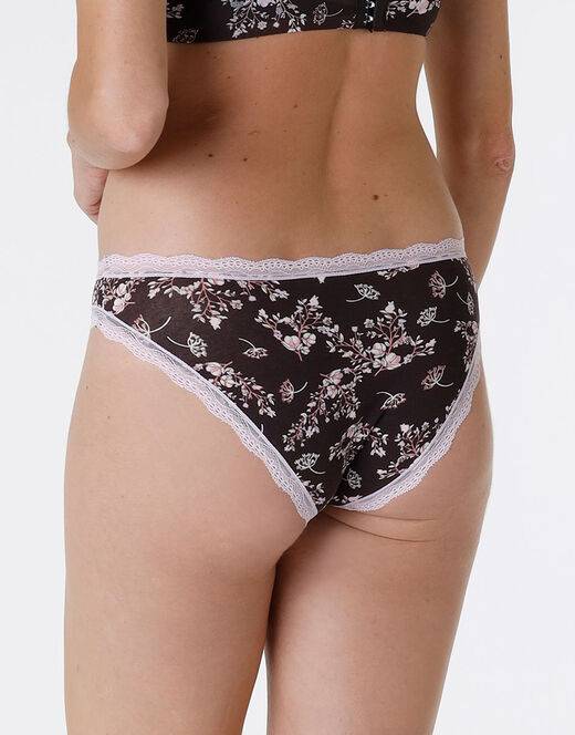 Lovable Slip Lovable Panties in cotone e pizzo elasticizzati, stampa fiori fondo caffè Moda