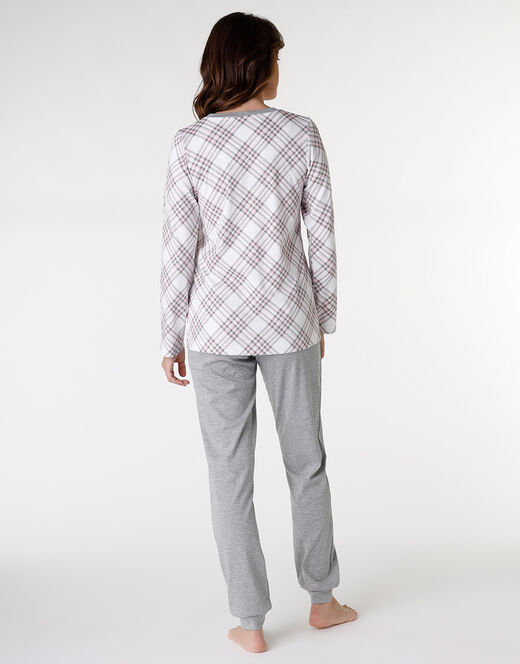 Lovable Pigiama lungo aperto in interlock di cotone, grigio con stampa a quadri Fornitura limitata