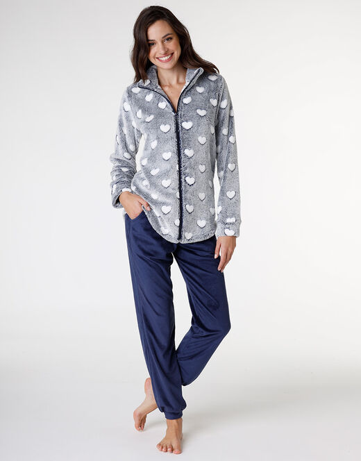 Lovable Homewear aperto in pelliccetta jacquard e micropile, blu Shopping online
