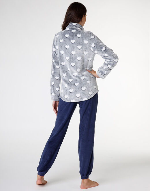 Lovable Homewear aperto in pelliccetta jacquard e micropile, blu Shopping online