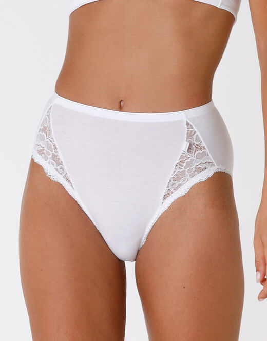 Lovable Slip midi Lovely Charme bianco in cotone elasticizzato con pizzo Duty-free