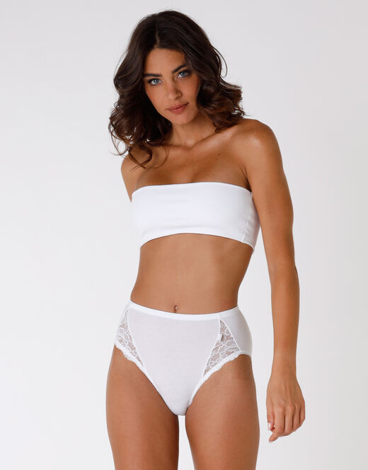 Lovable Slip midi Lovely Charme bianco in cotone elasticizzato con pizzo Duty-free