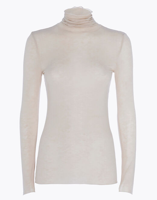 Lovable Maglia a collo alto e manica lunga in modal e cashmere, sabbia Qualità