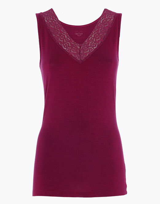Lovable Canotta Donna Warm & Soft in Viscosa Spalla Larga con Pizzo, bordeaux Vendita