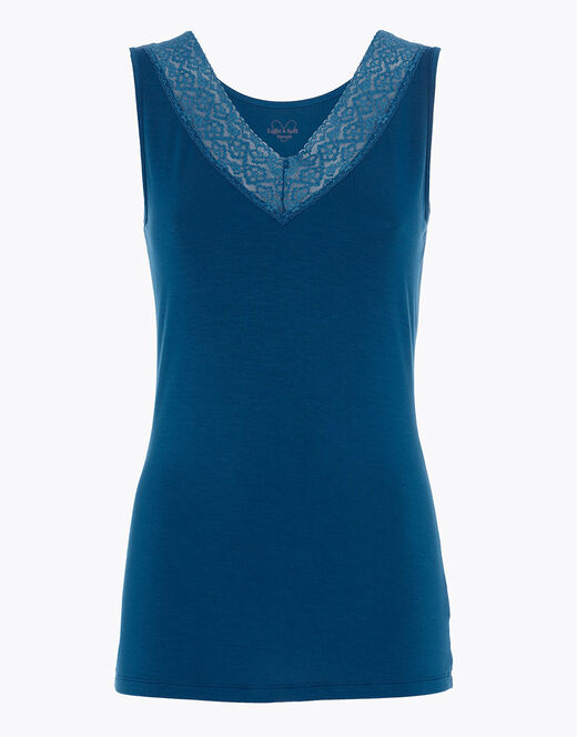 Lovable Canotta Donna Warm & Soft in Viscosa Spalla Larga con Pizzo, blu ottanio Pezzi Unici