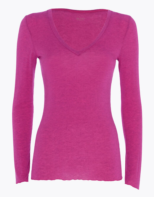 Lovable Maglia a manica lunga con scollo a V in modal e cashmere, rosa sorbetto Affare Del Giorno