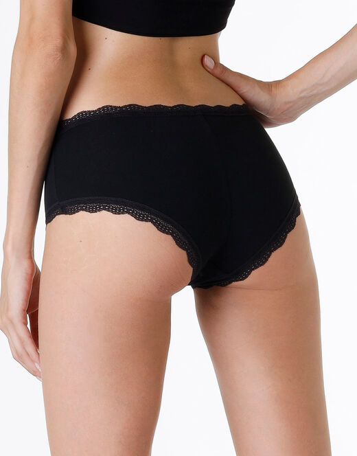 Lovable Shorty lovely in cotone elasticizzato e pizzo, nero Offerta Pasqua