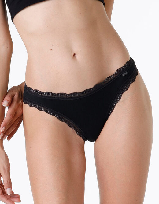 Lovable Slip Mini Lovely in cotone elasticizzato e pizzo, nero Sottocosto