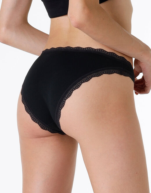 Lovable Slip Mini Lovely in cotone elasticizzato e pizzo, nero Sottocosto