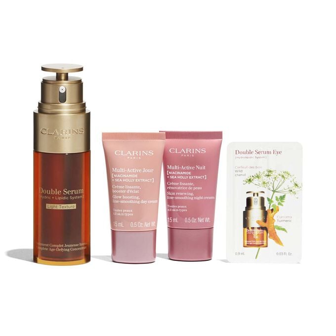 Clarins Double Serum Light e Multi-Active. Pelle Ricaricata Presa