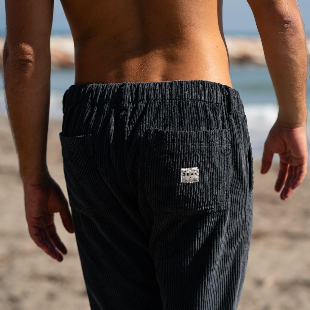 Seay / Pantalone Lungo Velluto Nero Delavé Pezzi Unici