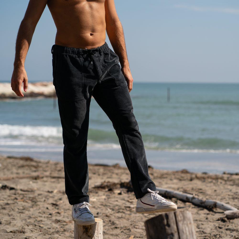 Seay / Pantalone Lungo Velluto Nero Delavé Pezzi Unici