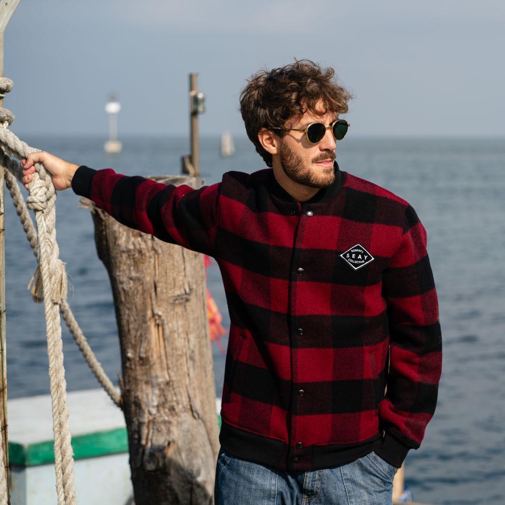 Seay / Giacca Varsity Quadri Rosso Nero Fino Al -60%