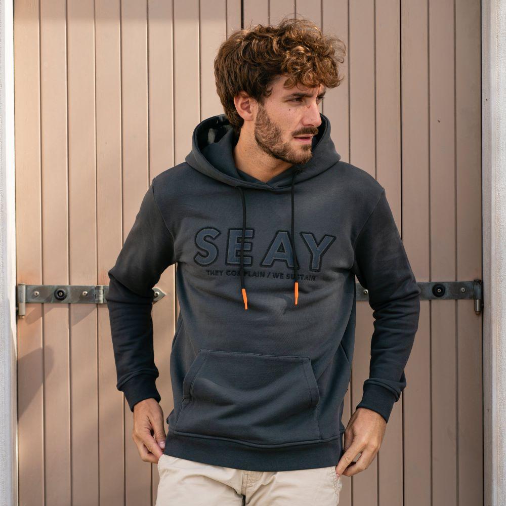 Seay / Felpa con Cappuccio Nera Delavé Sconto di tempo limitato