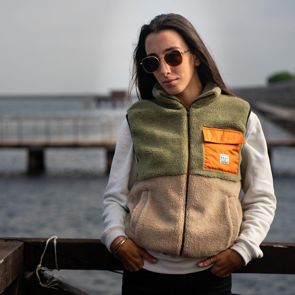 Seay / Gilet Teddy Verde Menta & Natural Offerte