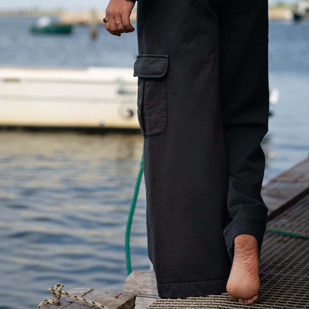 Seay / Pantalone Lungo Cargo in Felpa Nero Lizard Shopping Online