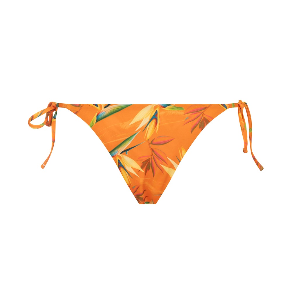 Seay / Slip Bikini Reversibile con Laccetti Nero Arancione Bird of Paradise Pezzi Unici