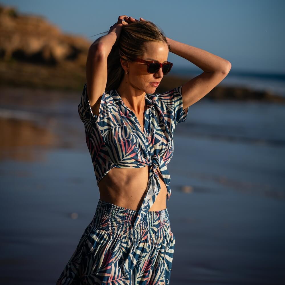 Seay / Camicia Crop Blu Bamboo Prezzo Ridotto